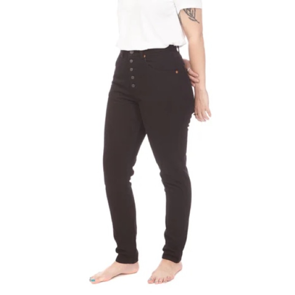 Decade Studio | Pamela High Rise Slim Taper Exposed Button Fly‎ Black Size 29